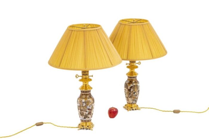 satsuma earthenware and gilt bronze lamps 1880s set of 2 10