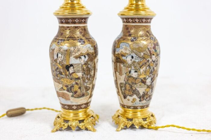 satsuma earthenware and gilt bronze lamps 1880s set of 2 3