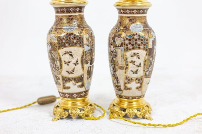 satsuma earthenware and gilt bronze lamps 1880s set of 2 4