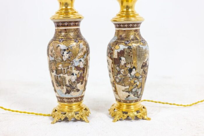 satsuma earthenware and gilt bronze lamps 1880s set of 2 5