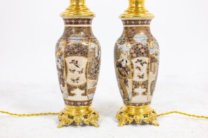 satsuma earthenware and gilt bronze lamps 1880s set of 2 6