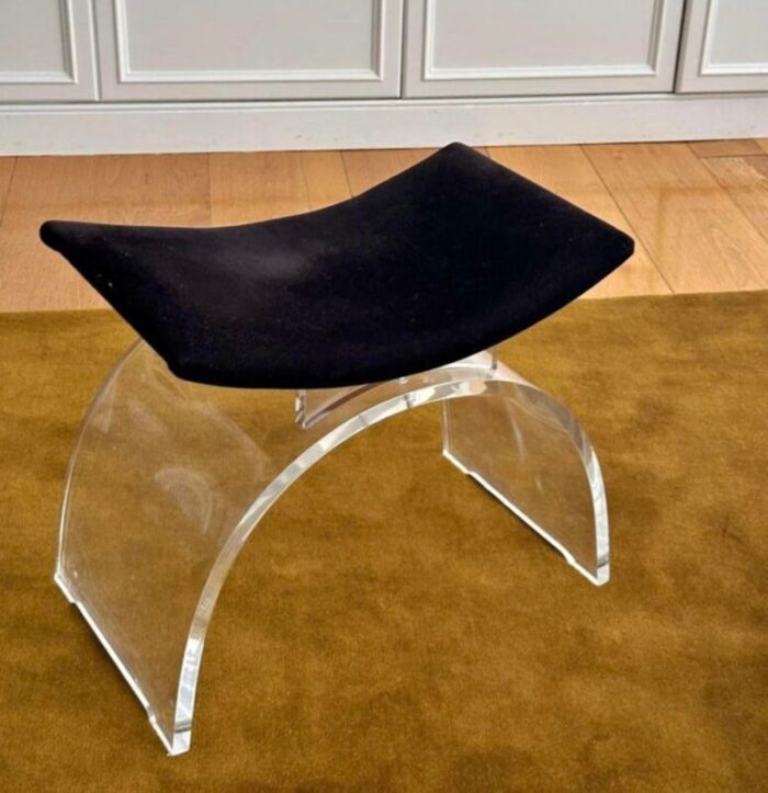 sculptural arched vintage lucite and upholstered vanity stool or bench 2511