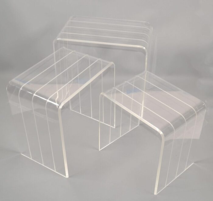 set 3 italian etched lucite waterfall nesting tables stacking tables stools 1970 4569