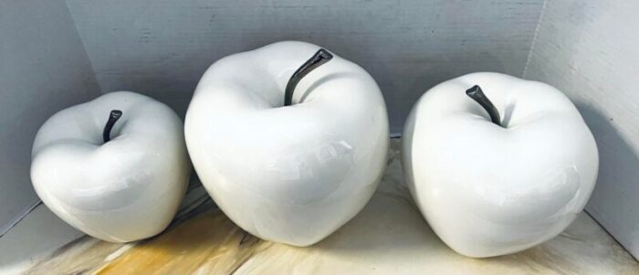 set of 3 white glazed ceramic porcelain apples 1953