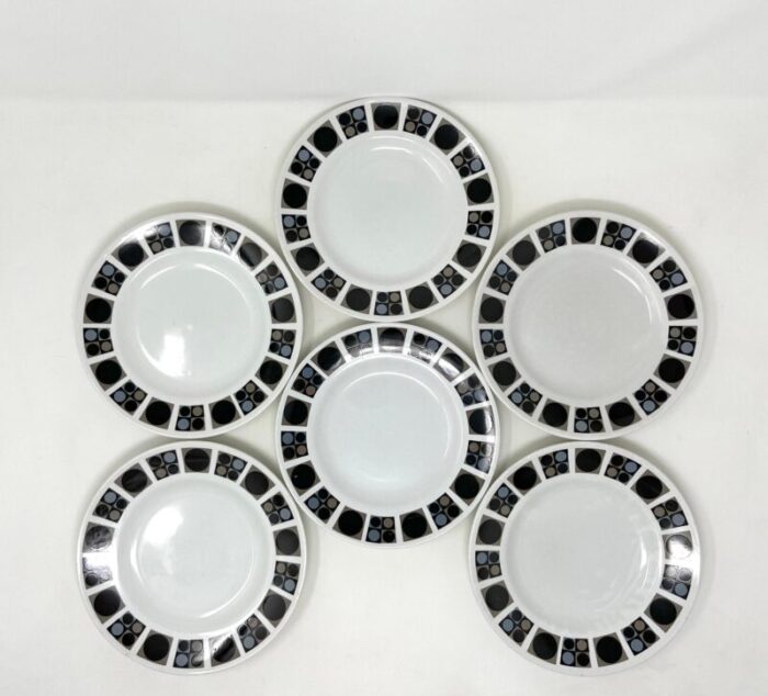 set of 6 1960s ceramic english earthenware tea plates in focus pattern by midwinter 8549