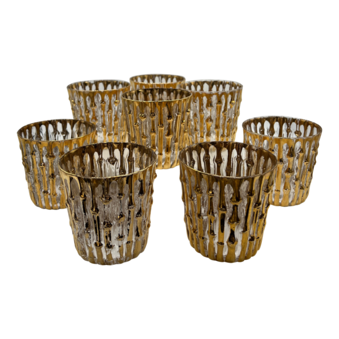 set of 8 1960s mid century imperial bamboo rocks glasses with 22k gold 9208