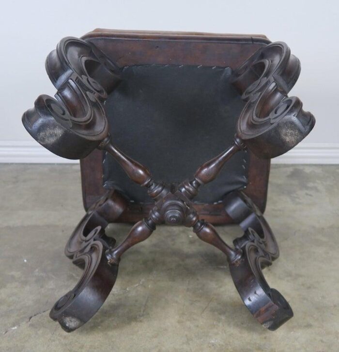 set of four french embossed leather stools circa 1900 5339