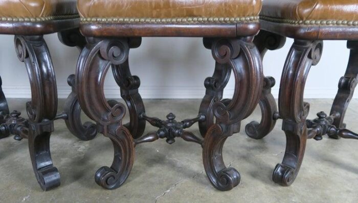 set of four french embossed leather stools circa 1900 8192