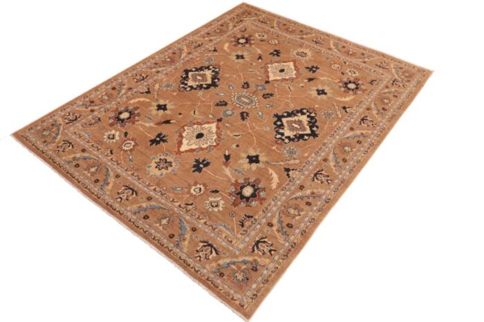 shabby chic ziegler brown blue hand knotted wool rug 81 x 99 0819