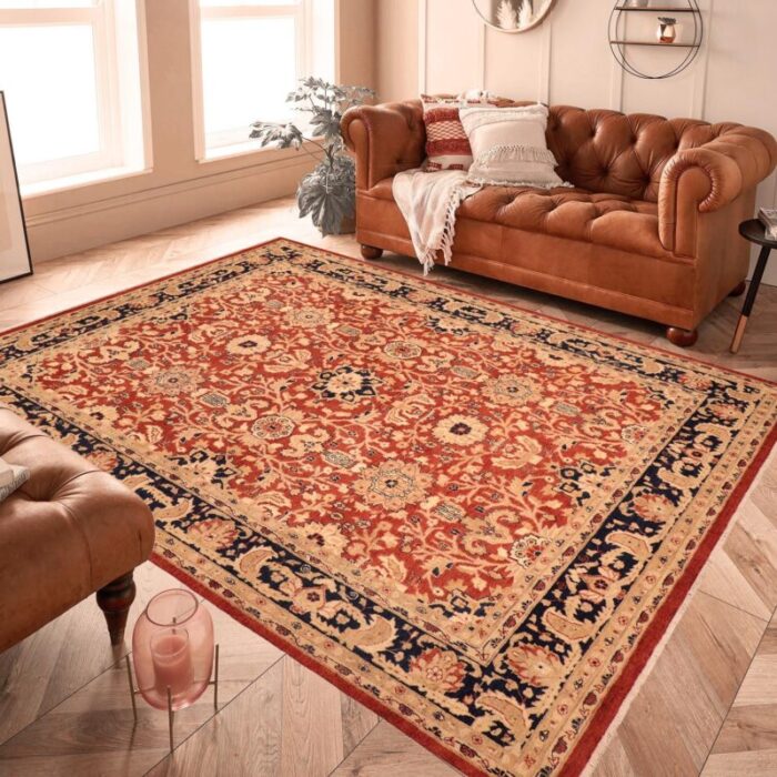 shabby chic ziegler rust blue hand knotted wool rug 81 x 98 9702