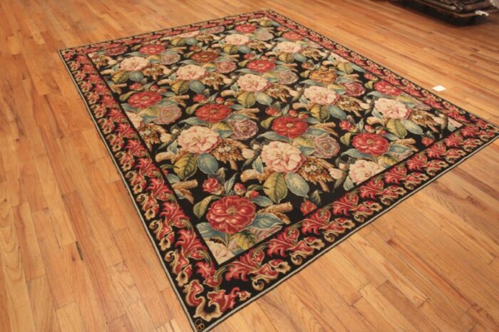 side floral antique english needlepoint rug 72094 nazmiyal master