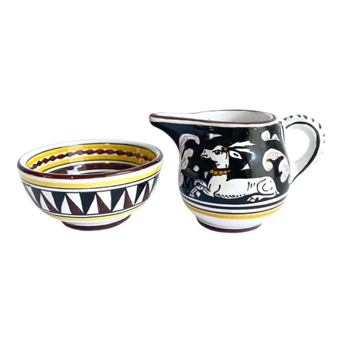 siena italy creamer and sugar bowl set italian deruta pottery sitting deer stag 7373