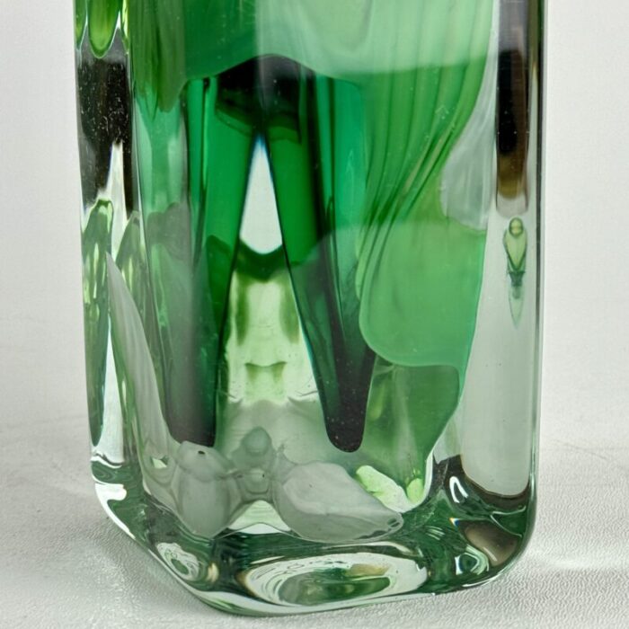 signed vintage sea green art glass bud vase circa 1996 6782