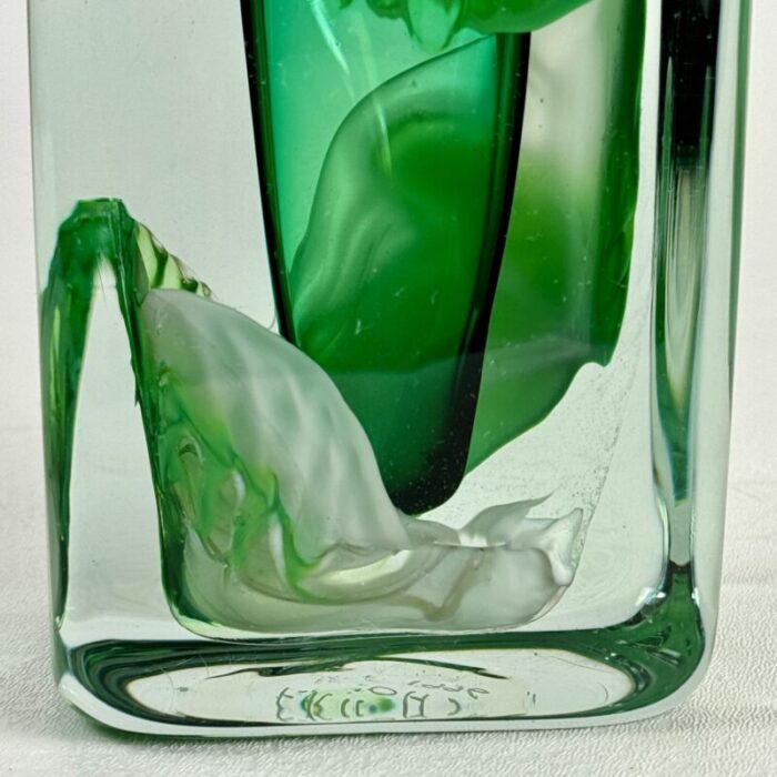 signed vintage sea green art glass bud vase circa 1996 7110