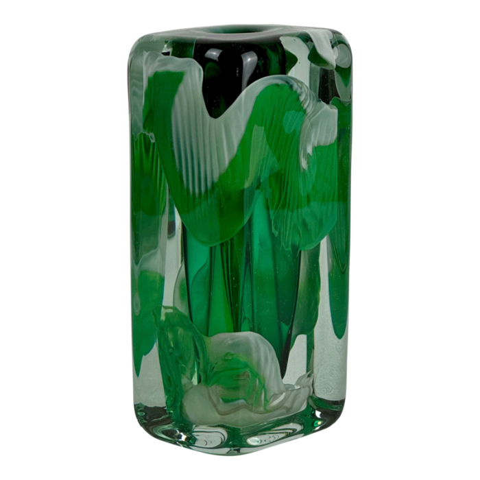 signed vintage sea green art glass bud vase circa 1996 9128