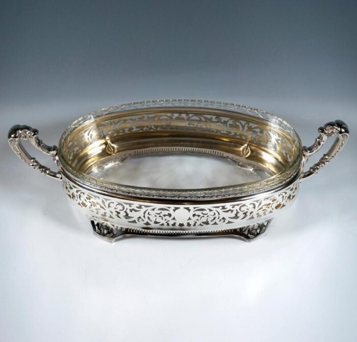 silver planter with floral openwork and glass insert vienna 1925 0409