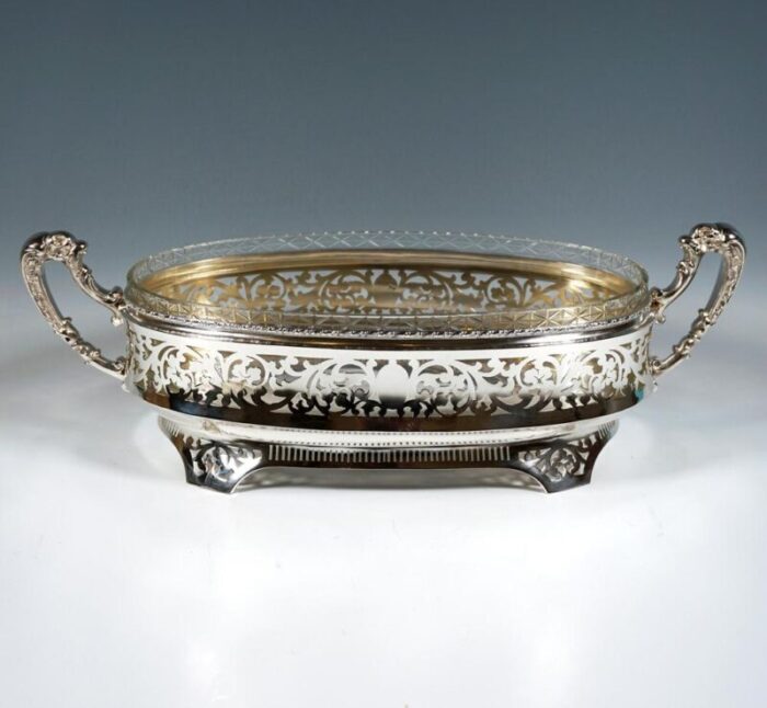 silver planter with floral openwork and glass insert vienna 1925 8957