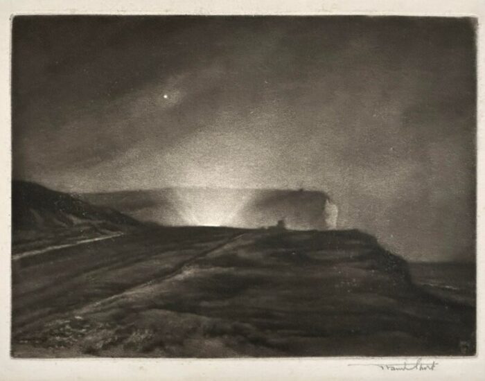 sir frank short british 1857 1945 headlights over the hill seaford signed 1927 mezzotint 8788