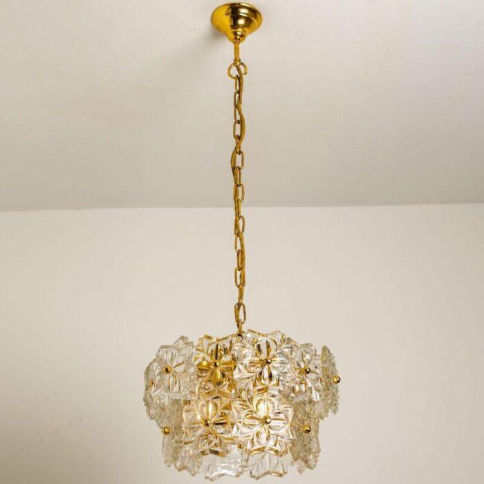 small floral glass and brass three tier light fixture 1970s 9