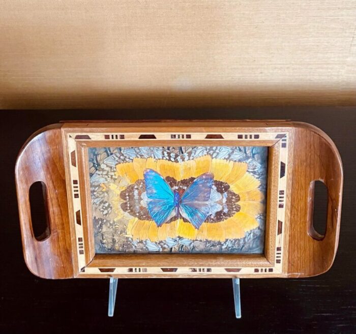 small vintage wooden brazilian butterfly tray 5158