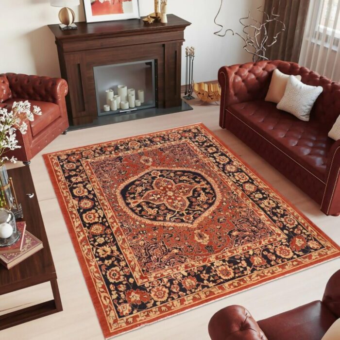 southwestern heriz ziegler rust blue hand knotted rug 83 x 94 5457