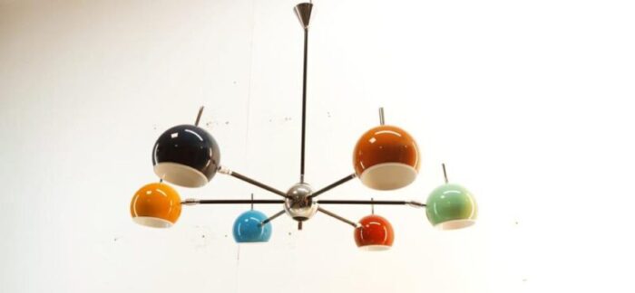 space age chandelier with adjustable spheres 1970s 0882