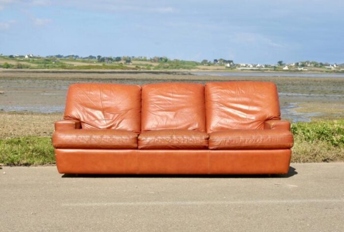 space age sofa in tan leather 1970 6387