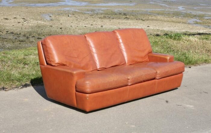 space age sofa in tan leather 1970 6794