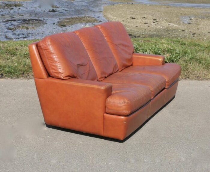 space age sofa in tan leather 1970 7035