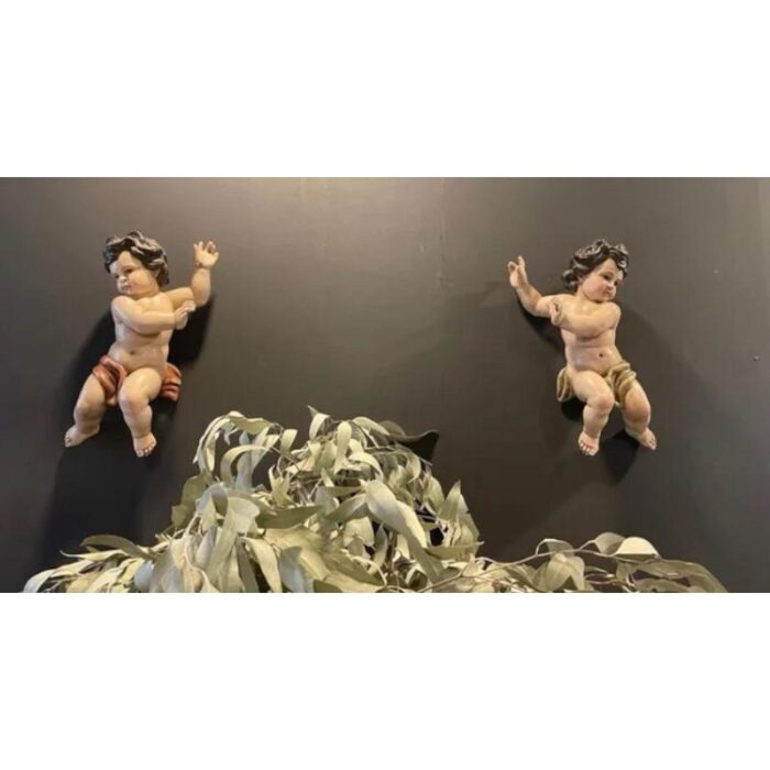 spanish artist cherubs polychrome carved wood 1800s set of 2 7130