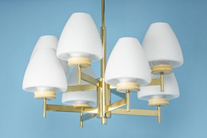 sputnik chandelier with opal glasses from kaiser germany 1970s 12