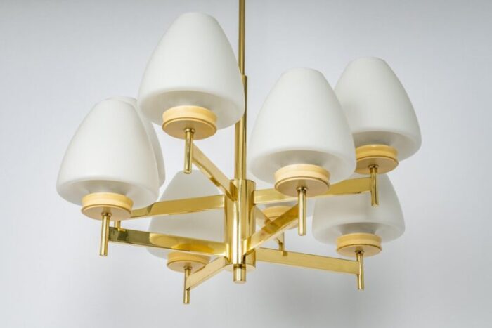 sputnik chandelier with opal glasses from kaiser germany 1970s 4