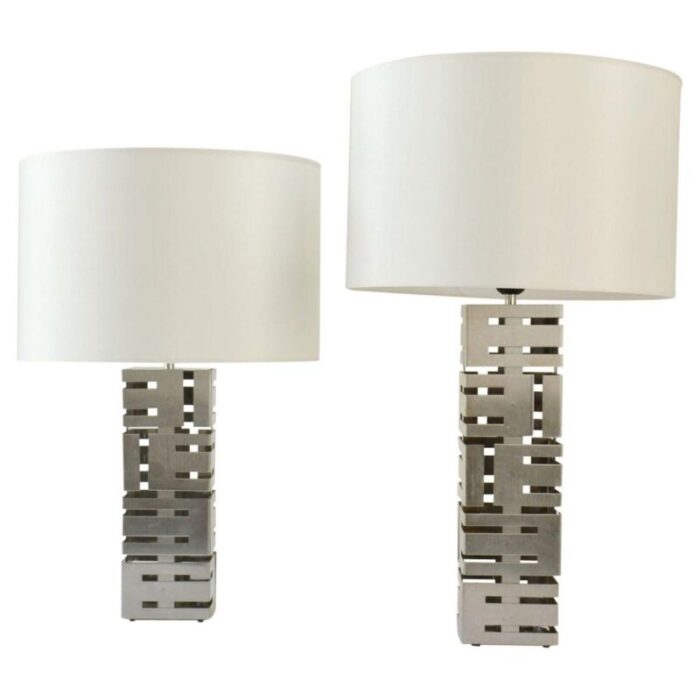 square stainless steel table lamps by laurel company set of 2 1