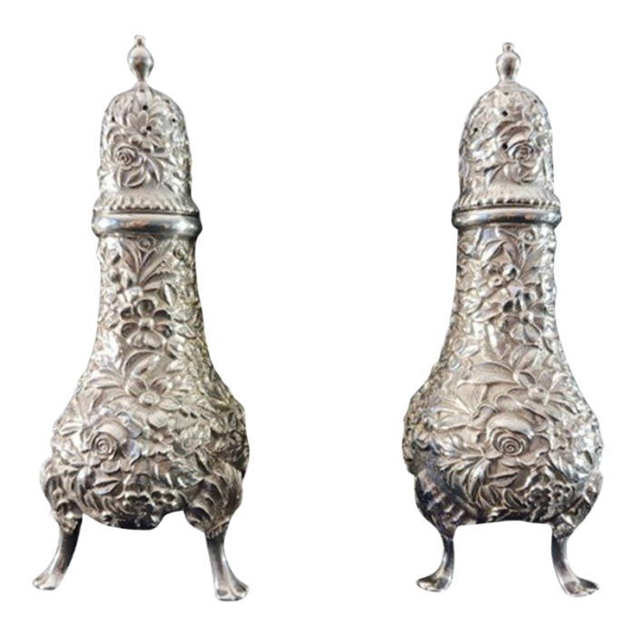 sterling silver exquisite s kirk and son repousse sterling silver footed salt and pepper shakers 46 troy ounces 9937