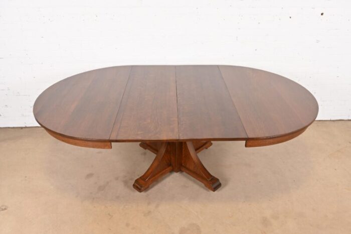 stickley brothers antique mission oak arts and crafts pedestal extension dining table newly restored 7165