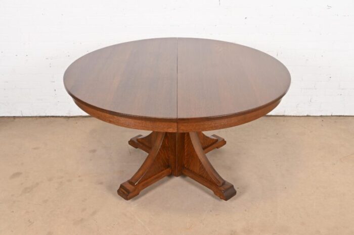 stickley brothers antique mission oak arts and crafts pedestal extension dining table newly restored 9313