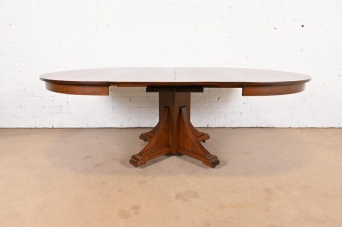 stickley brothers antique mission oak arts and crafts pedestal extension dining table newly restored 9772