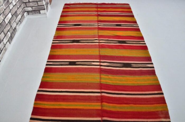 striped handmade wool rug 1960s 0536