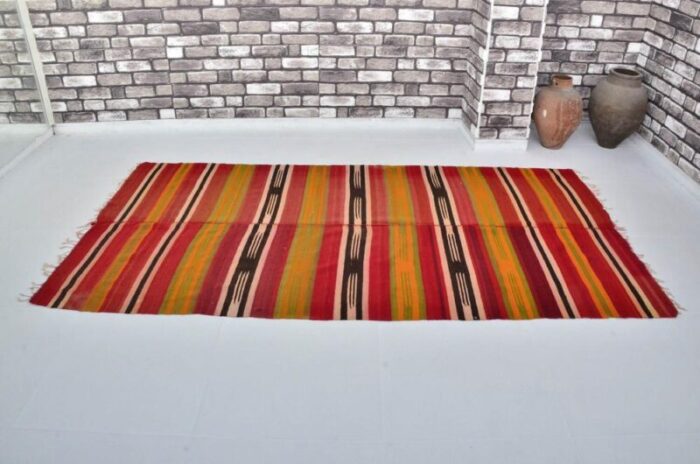 striped handmade wool rug 1960s 1033