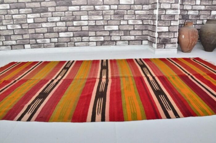 striped handmade wool rug 1960s 7891