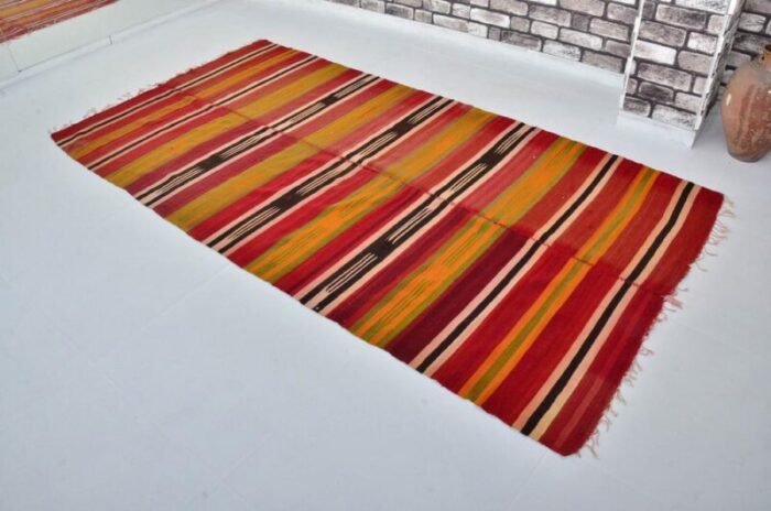 striped handmade wool rug 1960s 8498