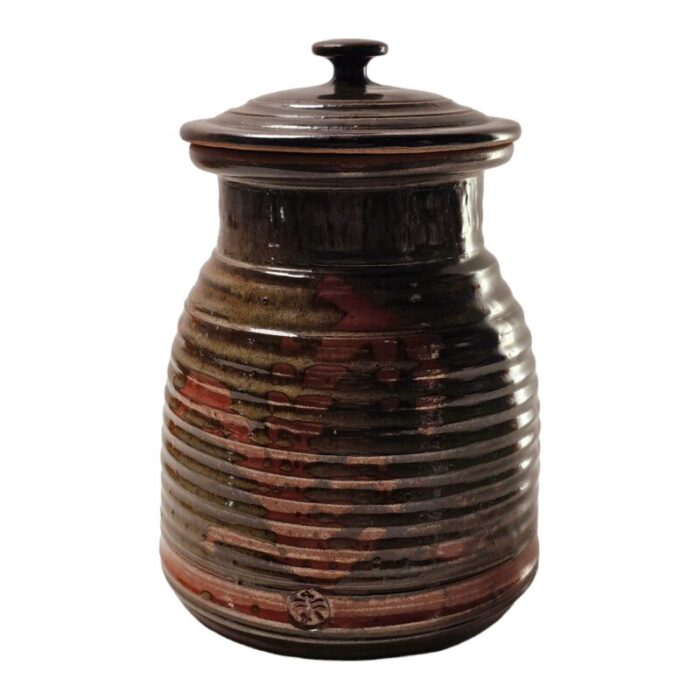 studio art pottery lidded jar cookie jar signed 1175 4227