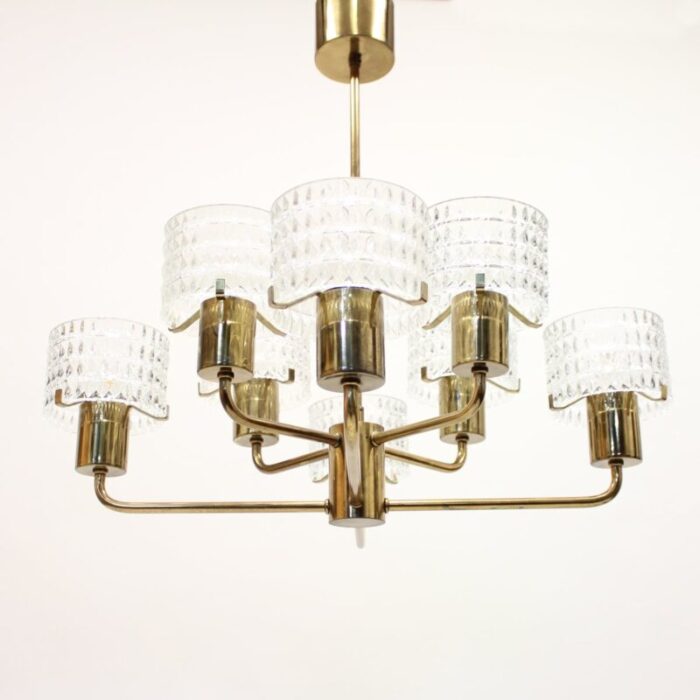 swedish brass chandelier with glass shades 1960s 1