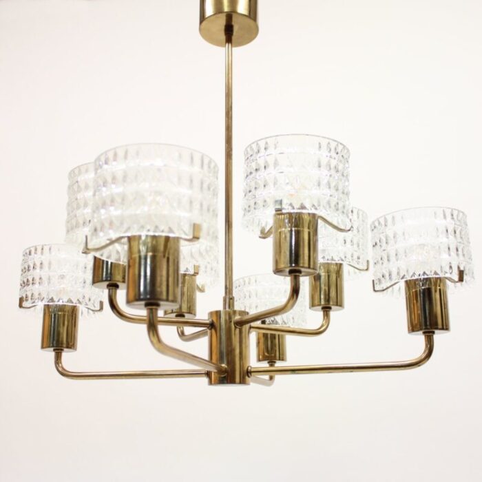 swedish brass chandelier with glass shades 1960s 2