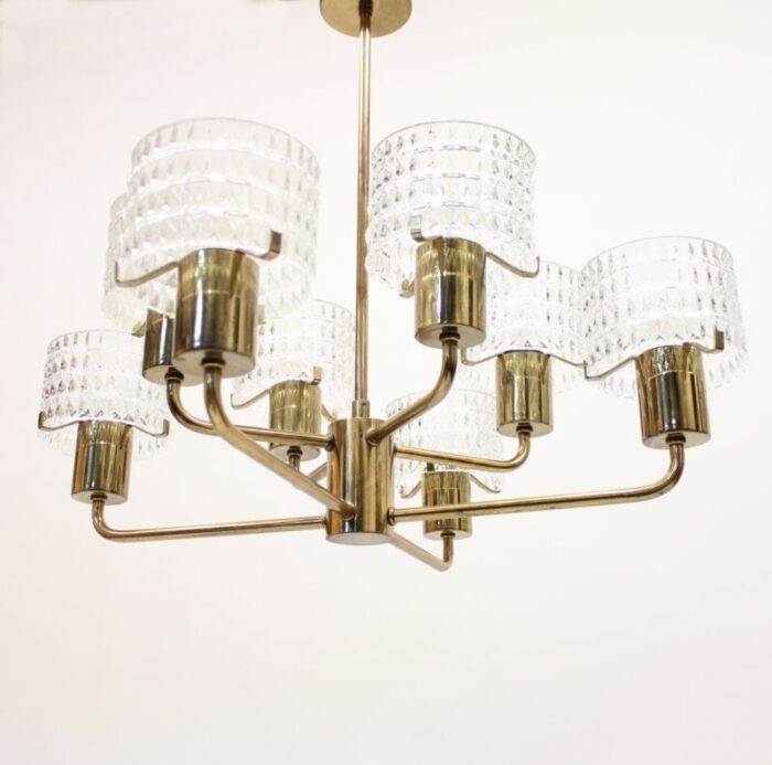 swedish brass chandelier with glass shades 1960s 3