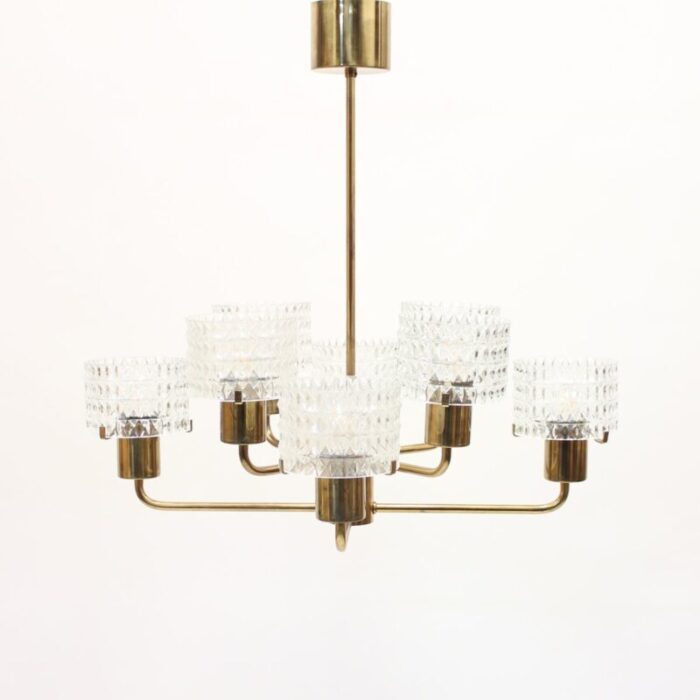 swedish brass chandelier with glass shades 1960s 4