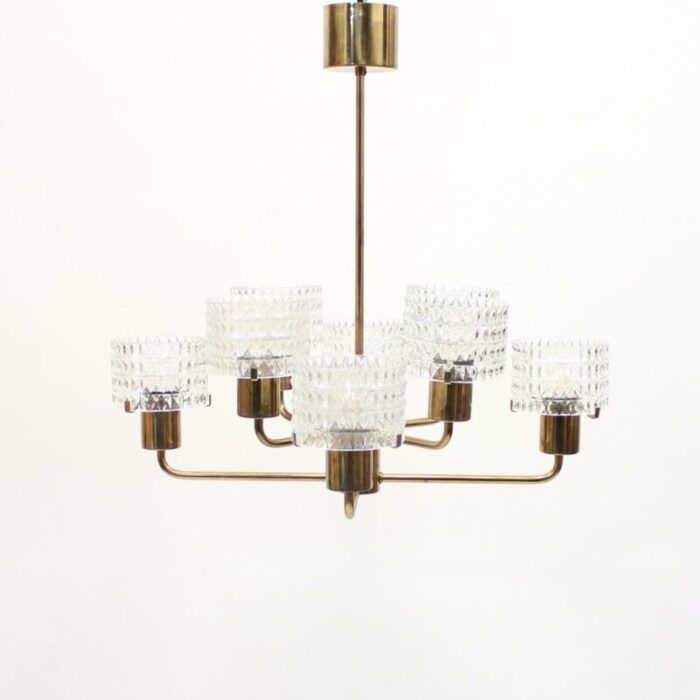 swedish brass chandelier with glass shades 1960s 5