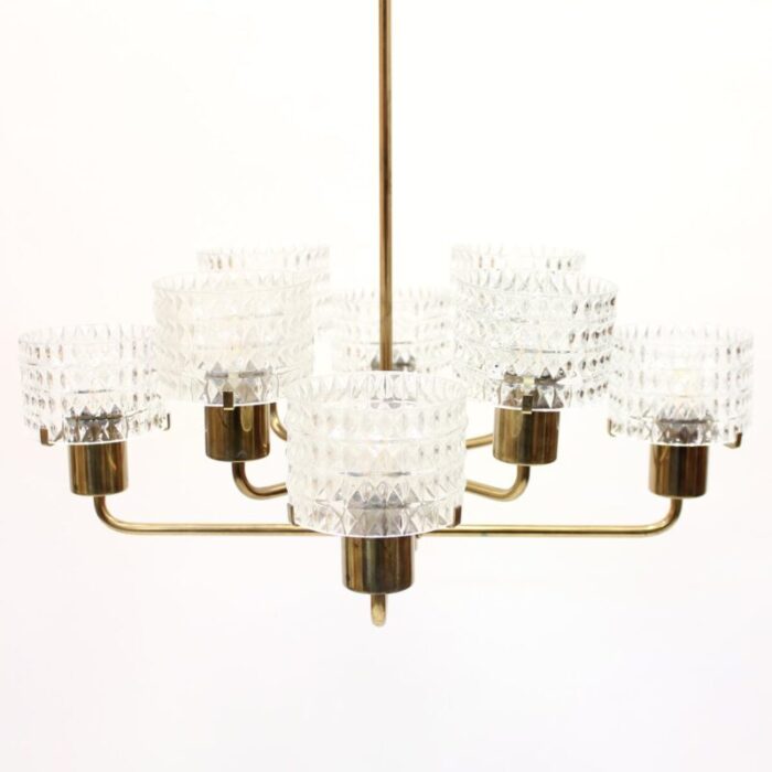 swedish brass chandelier with glass shades 1960s 6