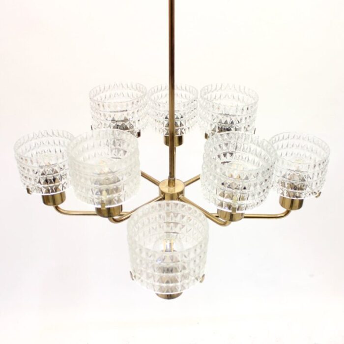 swedish brass chandelier with glass shades 1960s 7