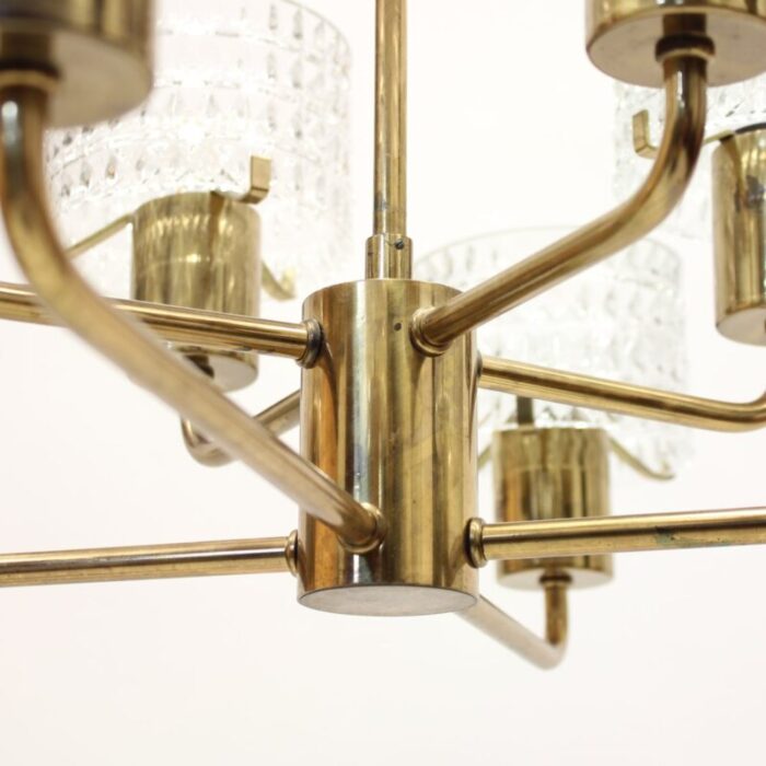 swedish brass chandelier with glass shades 1960s 8